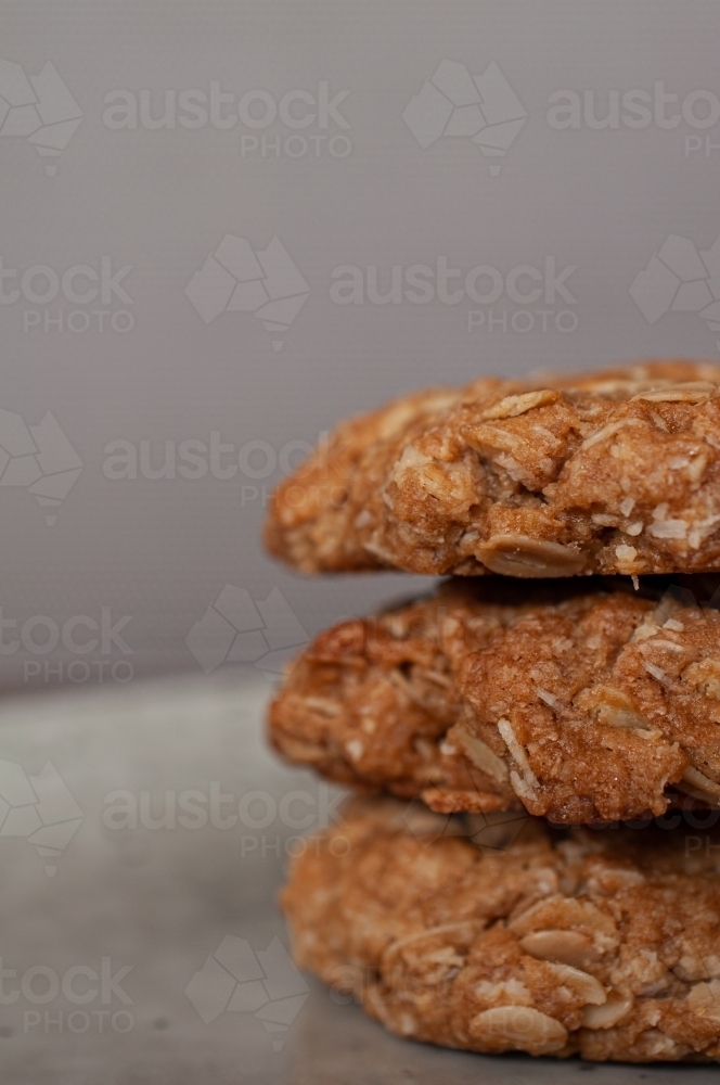 Stack of 3 cookies / biscuits - Australian Stock Image