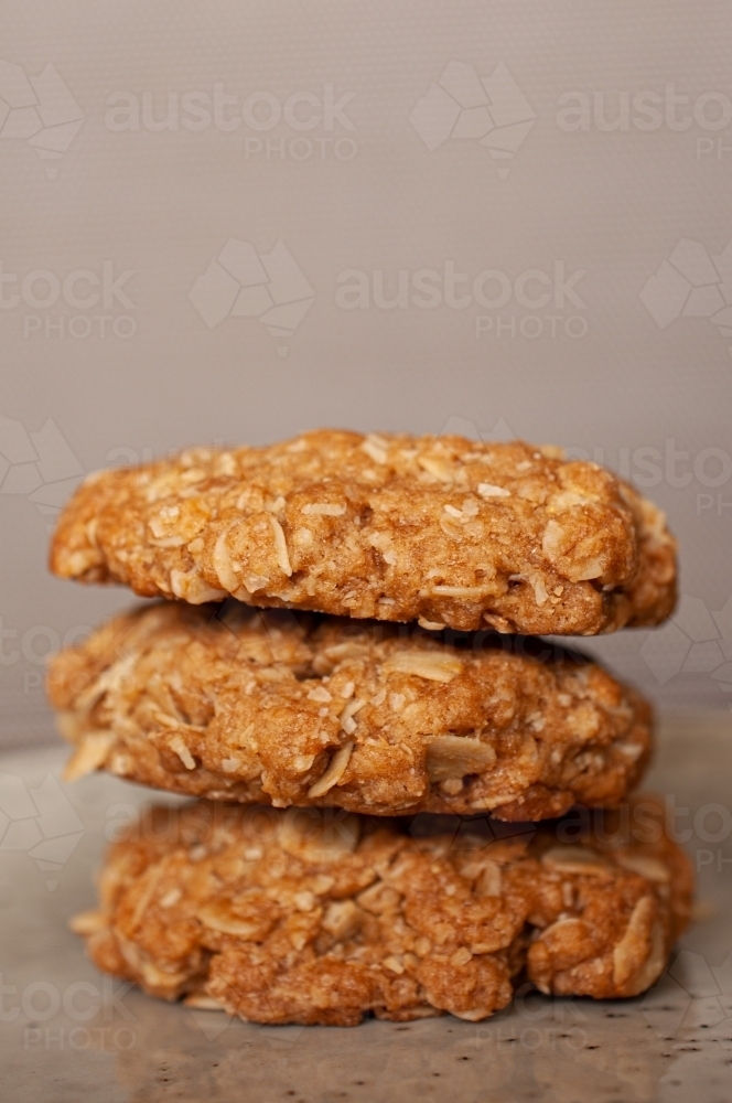 Stack of 3 cookies / biscuits - Australian Stock Image