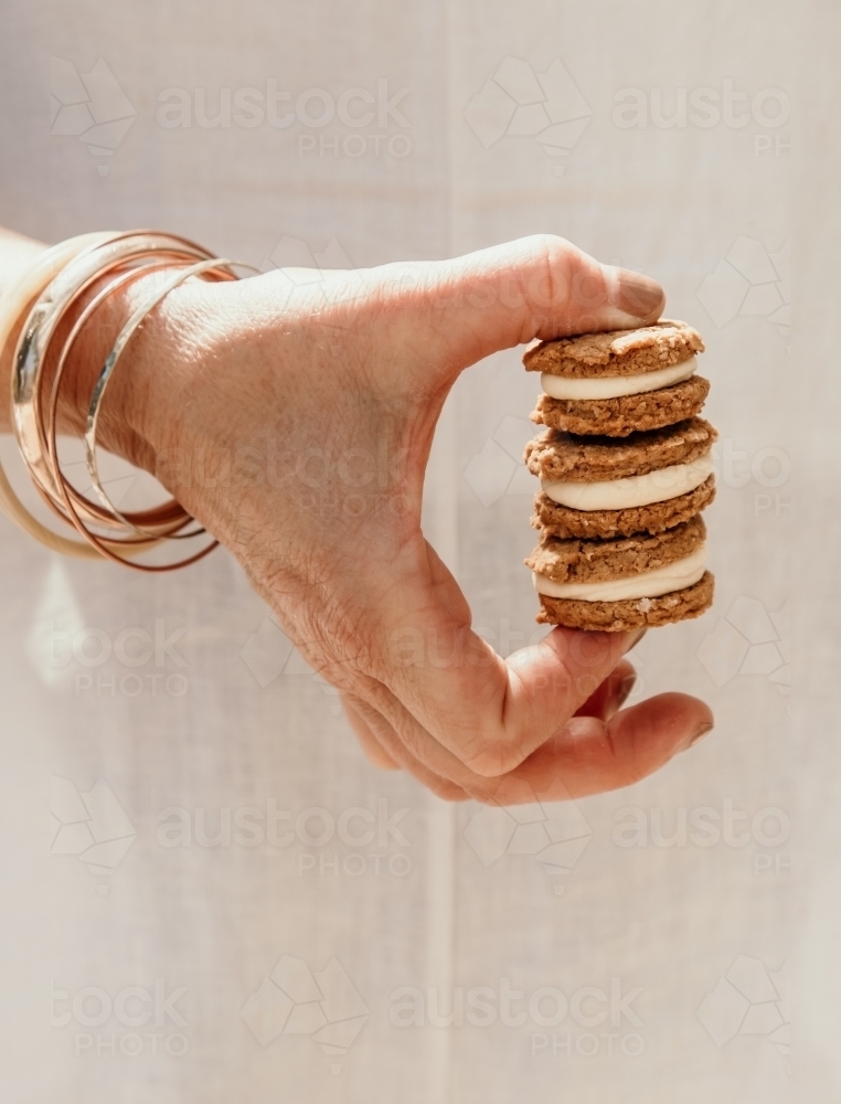 Stack of biscuits. - Australian Stock Image