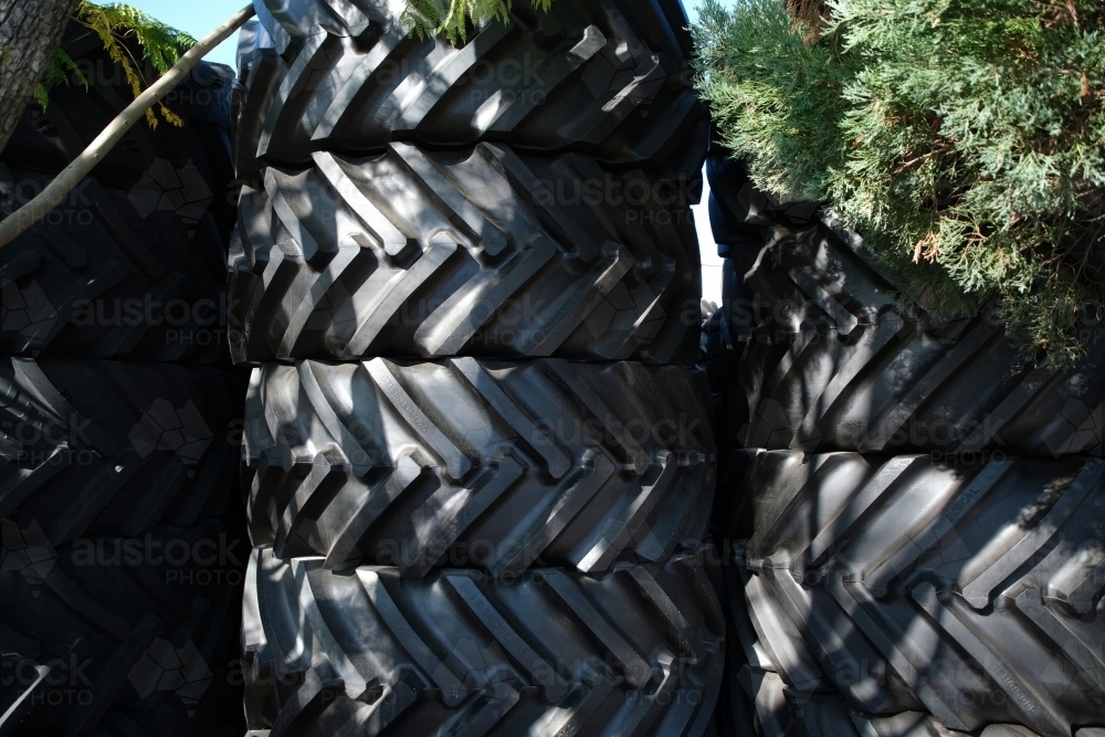 Stacks of large truck tyres - Australian Stock Image