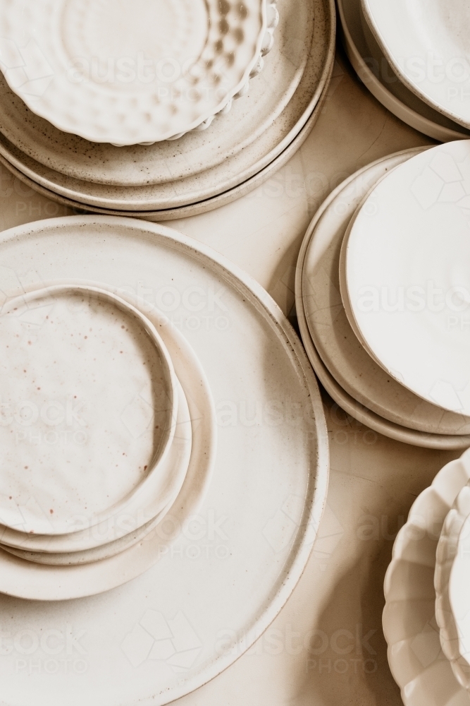Stacks of plates from above. - Australian Stock Image