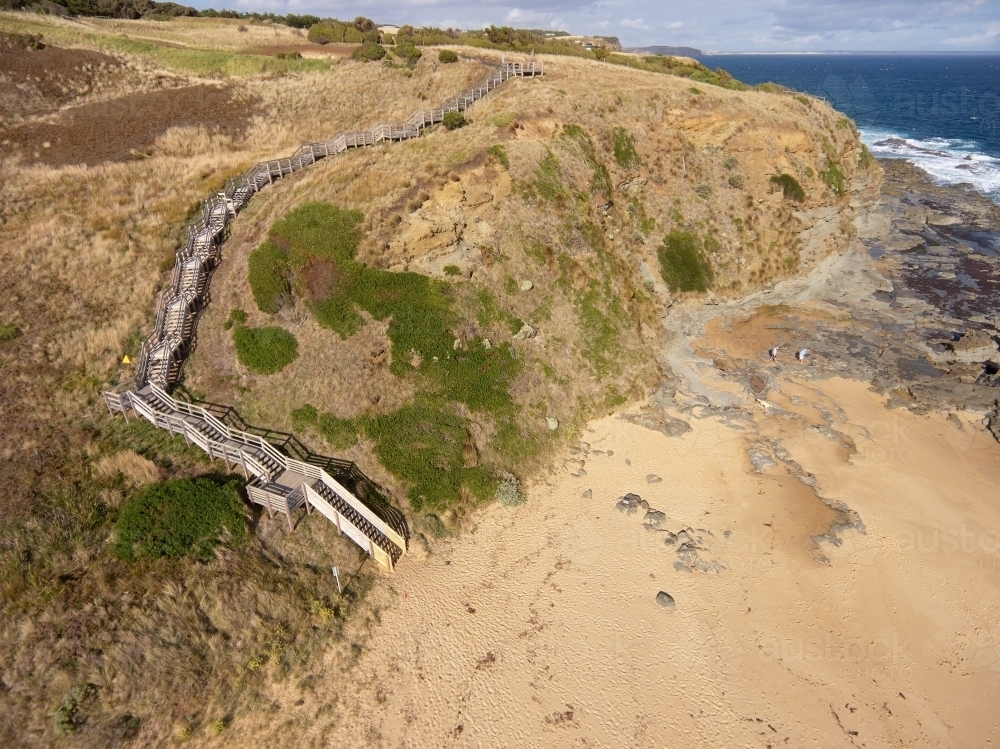 Stairs leading from Clifftop to Beach - Australian Stock Image
