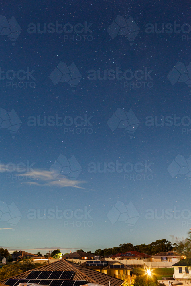 Starry night sky in light polluted urban area seen from NSW Australia    - Australian Stock Image