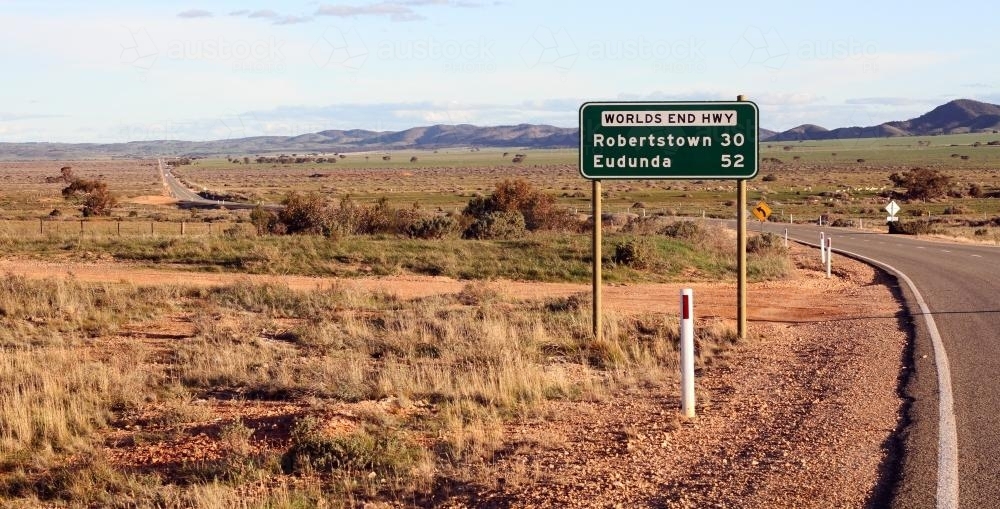 Start of Worlds End Highway in the outback - Australian Stock Image