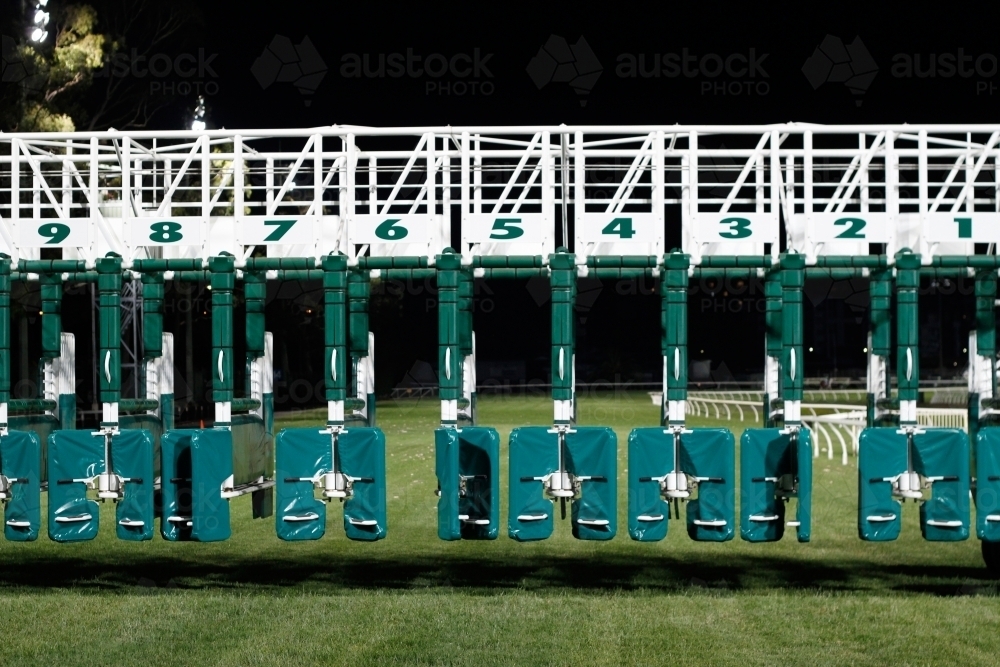 Starting gates at a horse racing track - Australian Stock Image