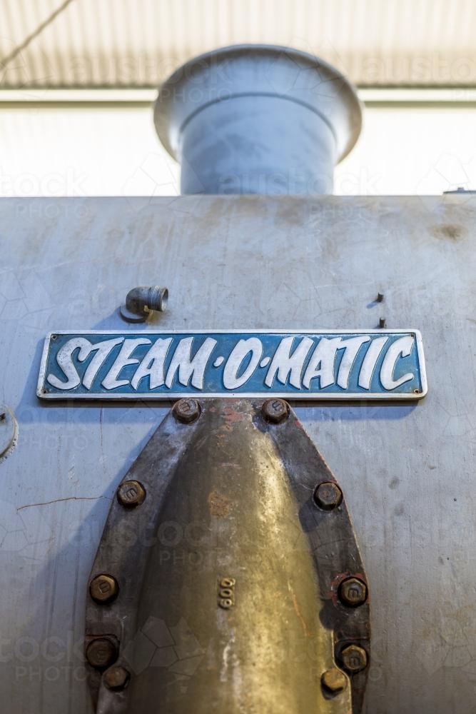 Steam-o-matic sign on a train - Australian Stock Image