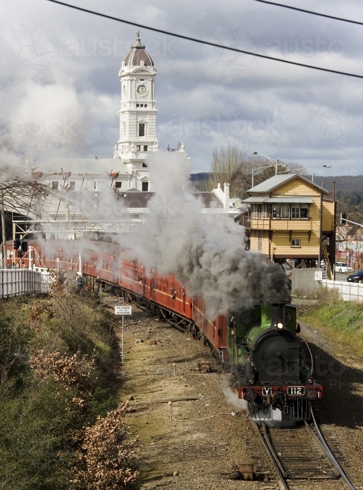 Steam train departing Ballarat Railway Station - Australian Stock Image