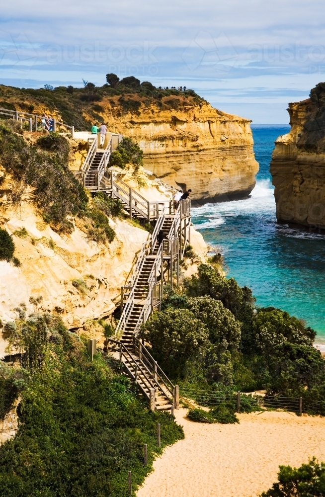 Steps leading to beach and gorge - Australian Stock Image