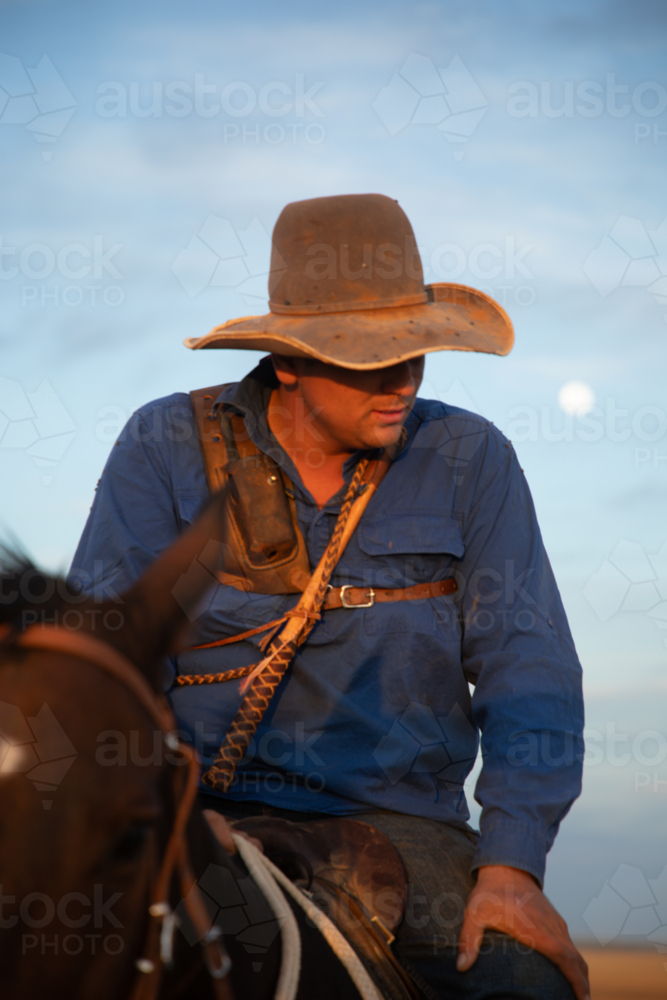 Stockman on horseback - Australian Stock Image