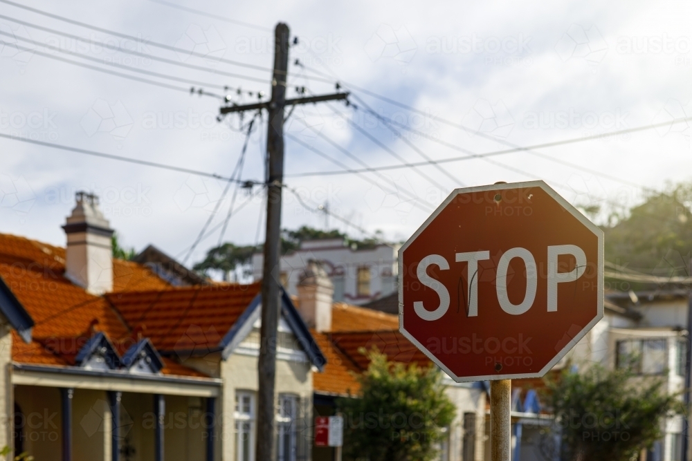 Stop sign in suburban Sydney - Australian Stock Image