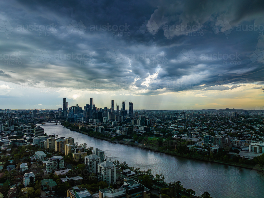 Storm approaching Brisbane City CBD - Australian Stock Image