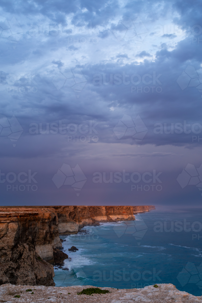Storm clouds over the Nullarbor Cliffs and Great Australian Bight. - Australian Stock Image