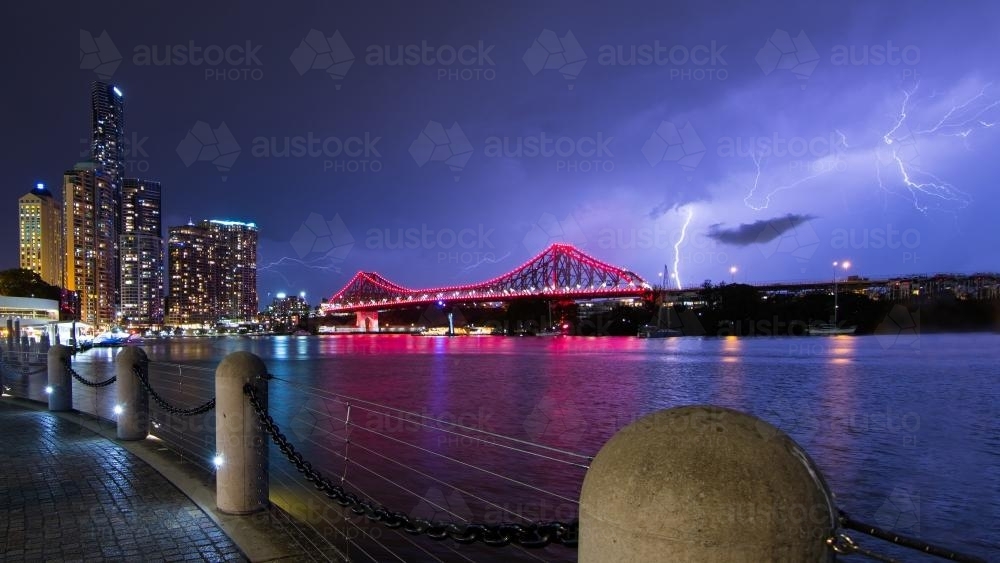 Storm Over the Brisbane River and Story Bridge - Australian Stock Image