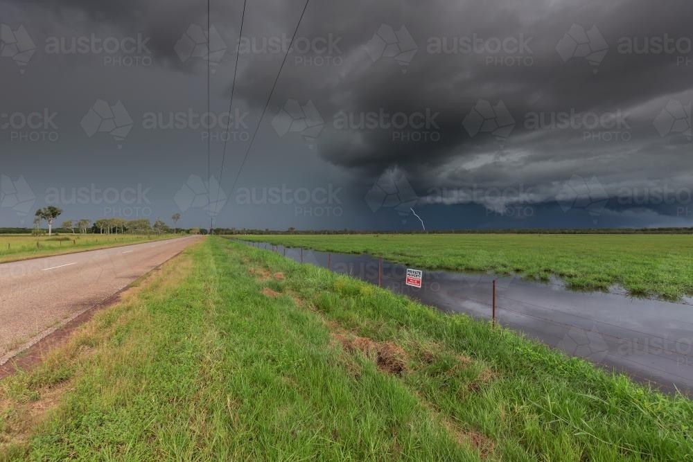 Storm with lightning over rural area - Australian Stock Image