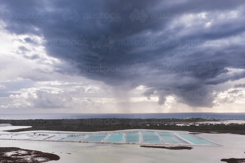 Stormy clouds over a gypsum mine - Australian Stock Image