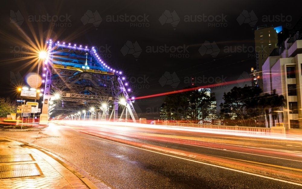 Story Bridge with light trails - Australian Stock Image