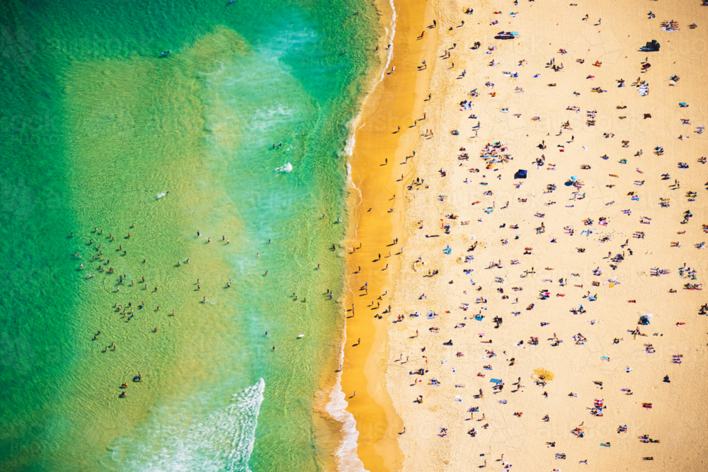 Straight down on the beach scene at Bondi, on a Summer Day - Australian Stock Image