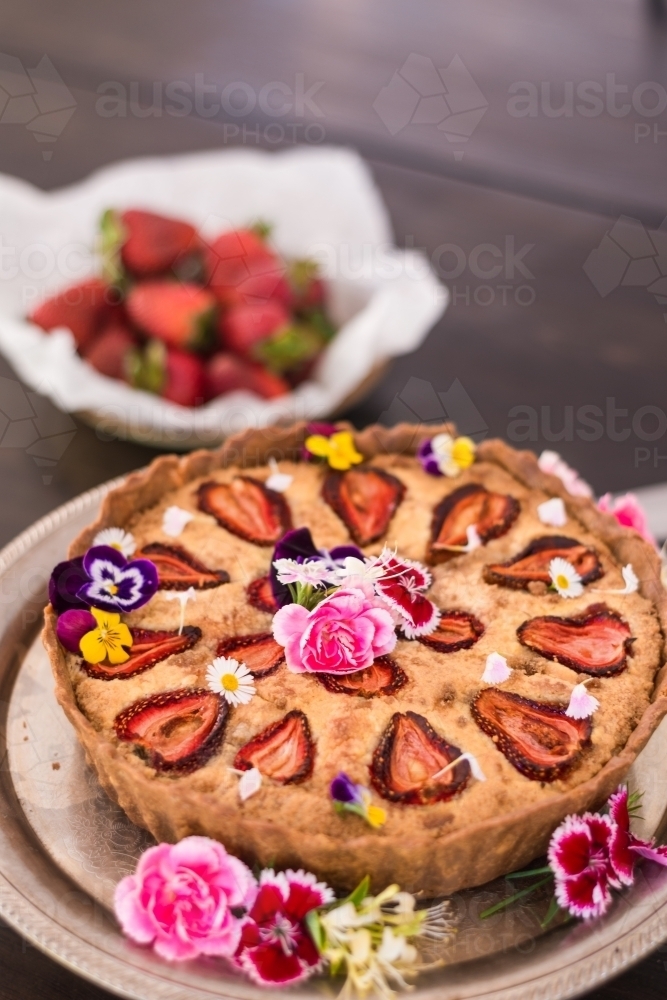 strawberry frangipane tart - Australian Stock Image