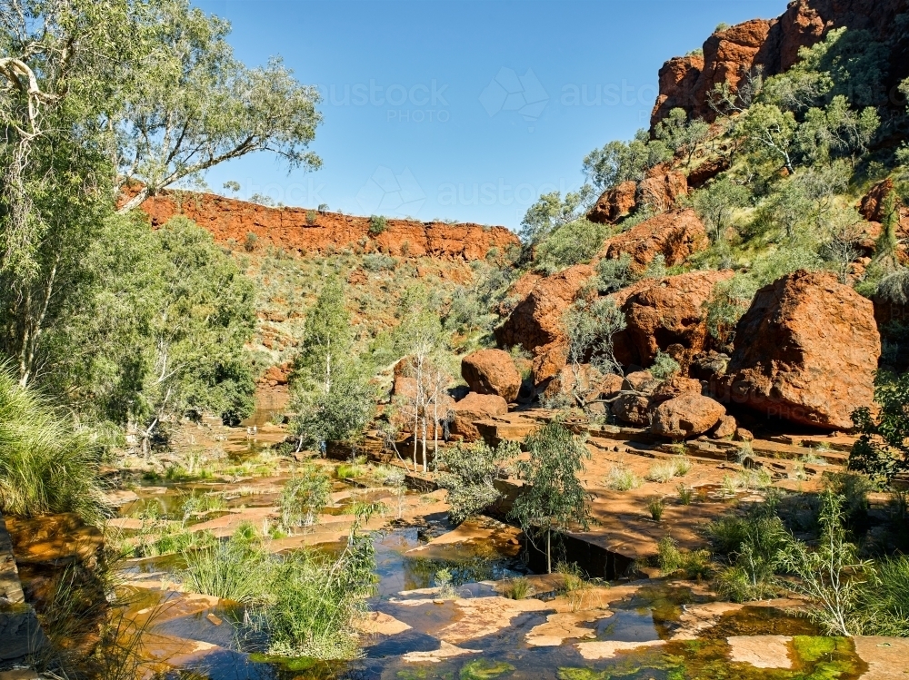 Stream running through a gorge in a remote location - Australian Stock Image