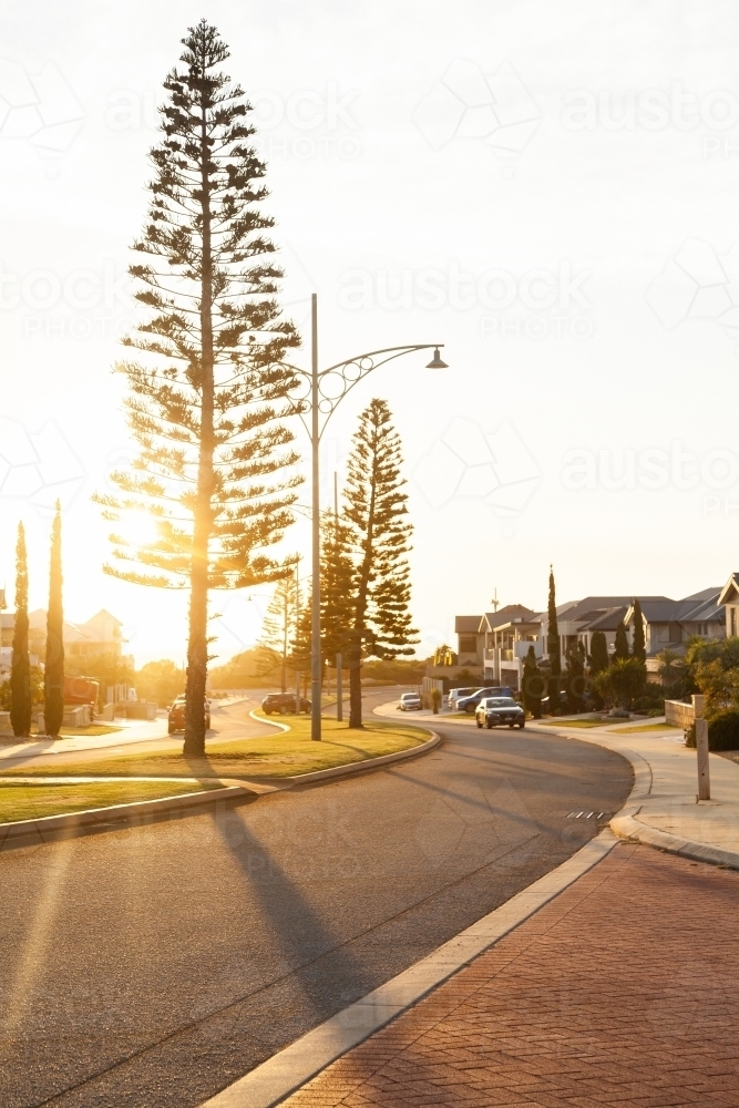 Street scene in Iluka Perth at sunset - Australian Stock Image