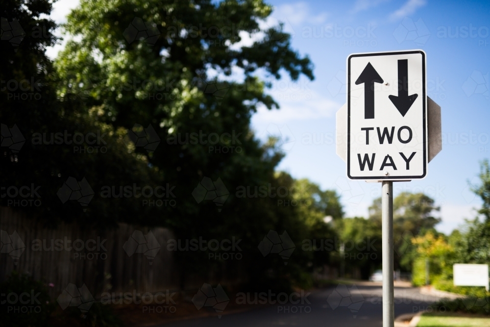 Street sign directing traffic two ways - Australian Stock Image