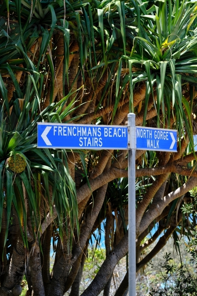 Street sign on Straddie showing the location of beaches - Australian Stock Image