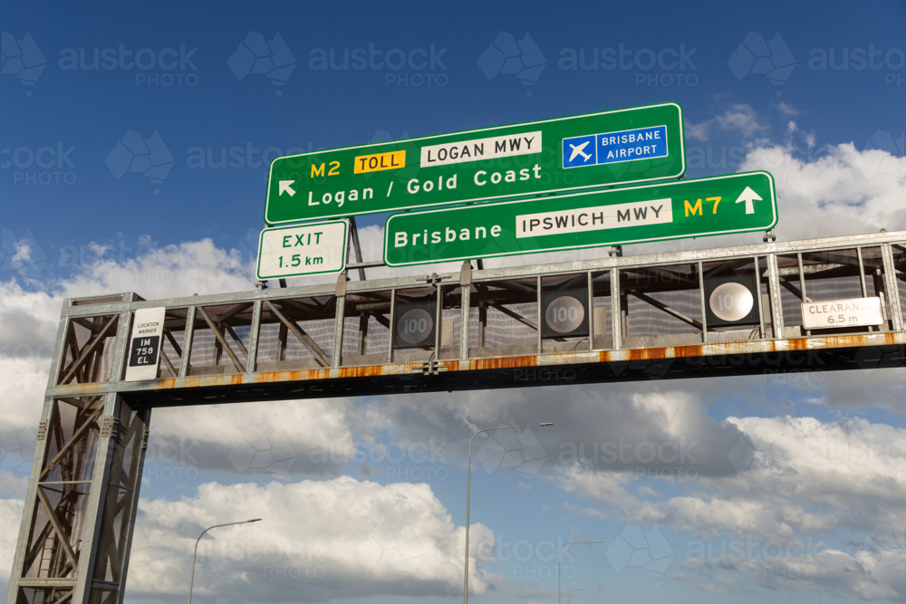 street signs towards Brisbane and the Gold Coast - Australian Stock Image