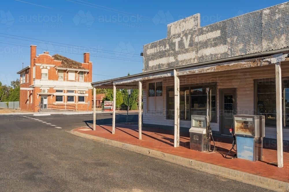 Streetscape of old deserted shopfronts and historic buildings - Australian Stock Image