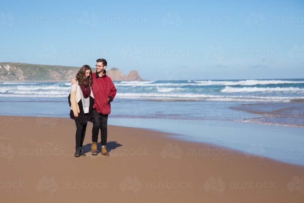 Strolling on the Beach in Winter - Australian Stock Image