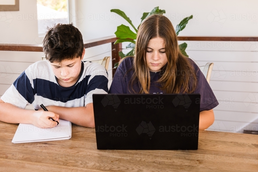 students doing homework at home. - Australian Stock Image