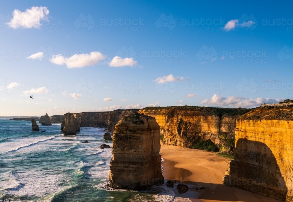 Stunning view of coastal monoliths known as The Twelve Apostles, in beautiful late afternoon light. - Australian Stock Image