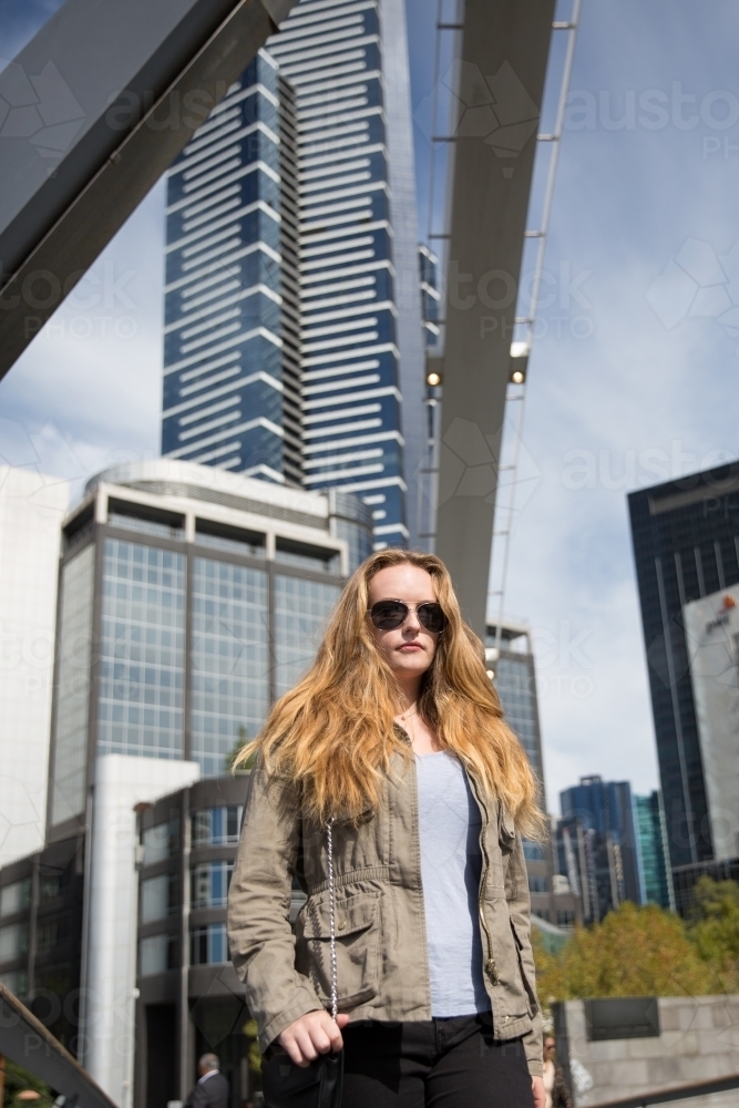 Stylish Young Woman in Southbank Melbourne - Australian Stock Image
