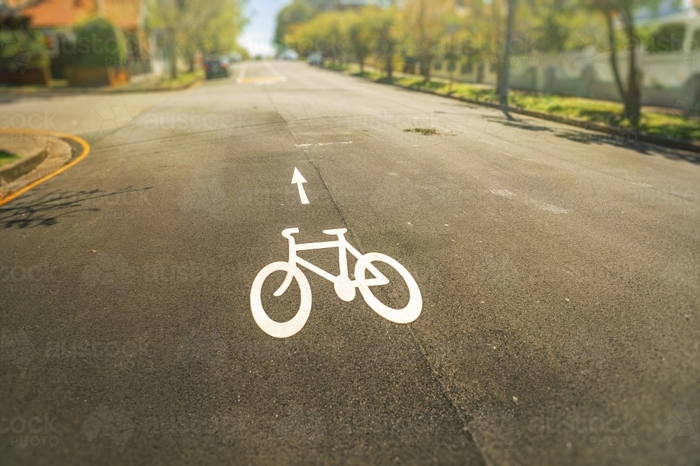 Suburban road with bicycle sign - Australian Stock Image