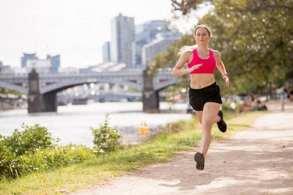 Summer Jogging by the Yarra River - Australian Stock Image