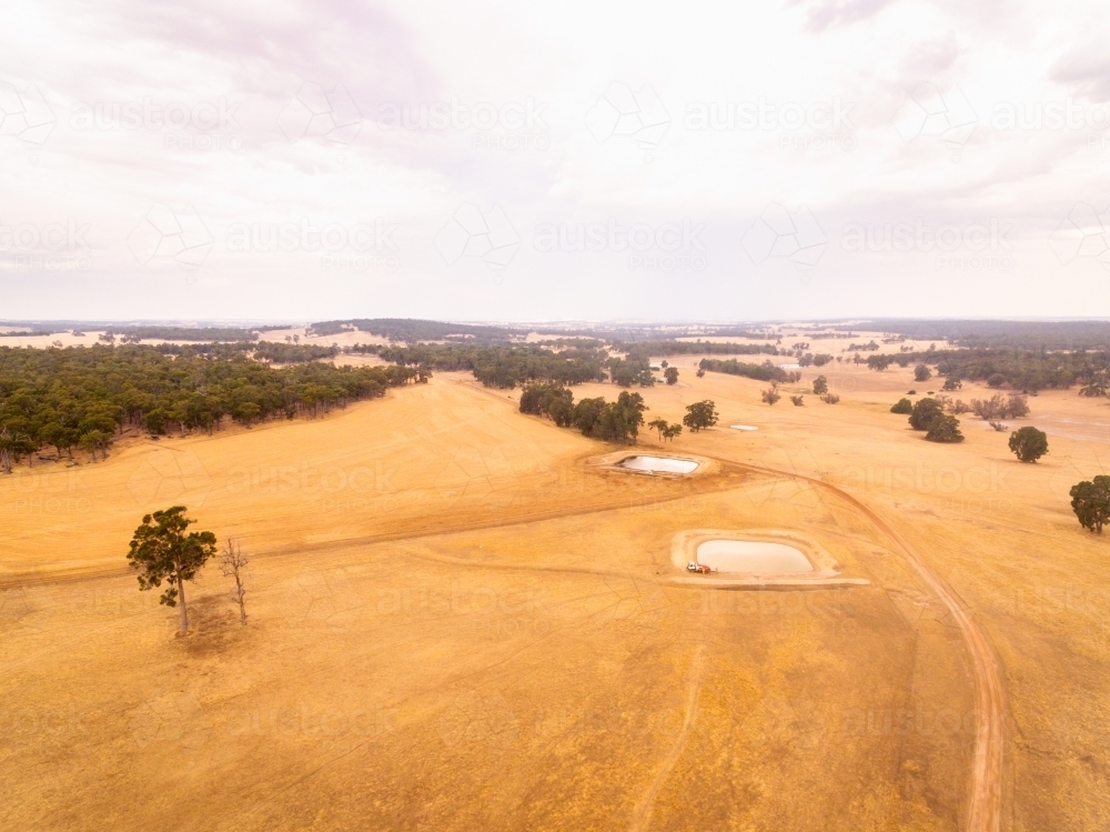 Summer landscape with hazy smoke on the horizon - Australian Stock Image