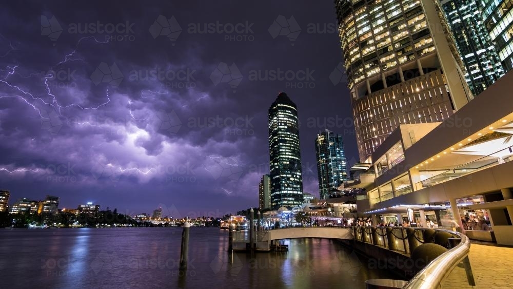 Summer Storm Over the Brisbane River from Eagle Street Pier - Australian Stock Image