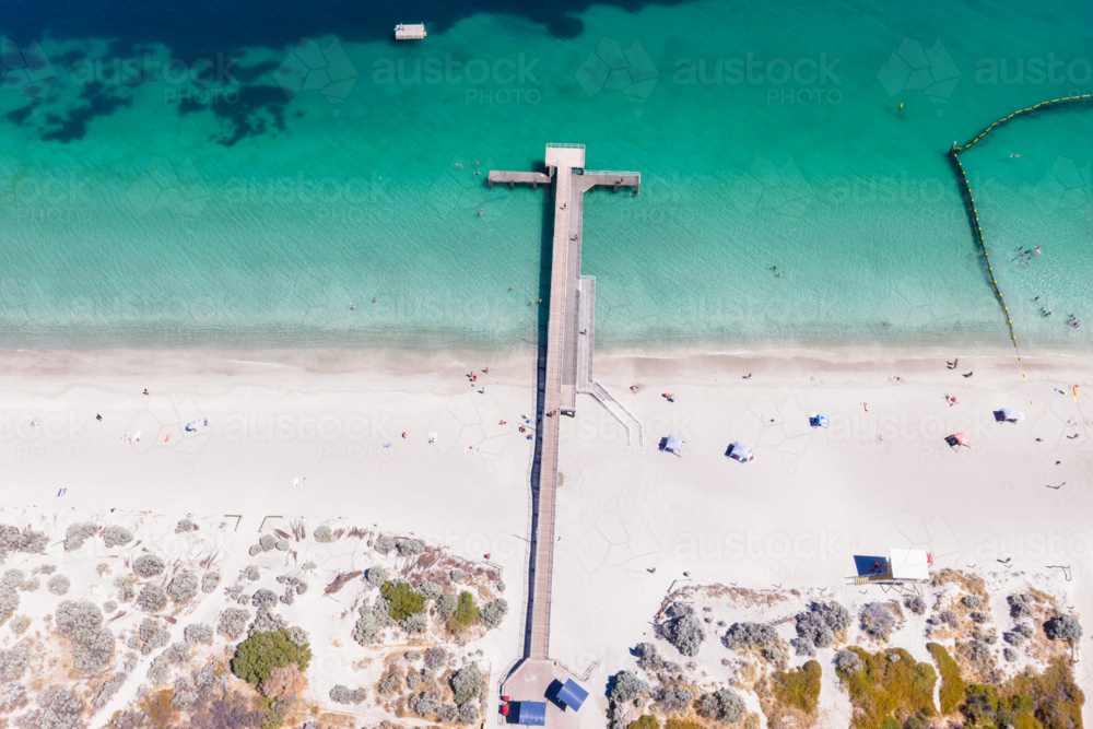 Summertime aerial over white sandy Coogee beach - Australian Stock Image