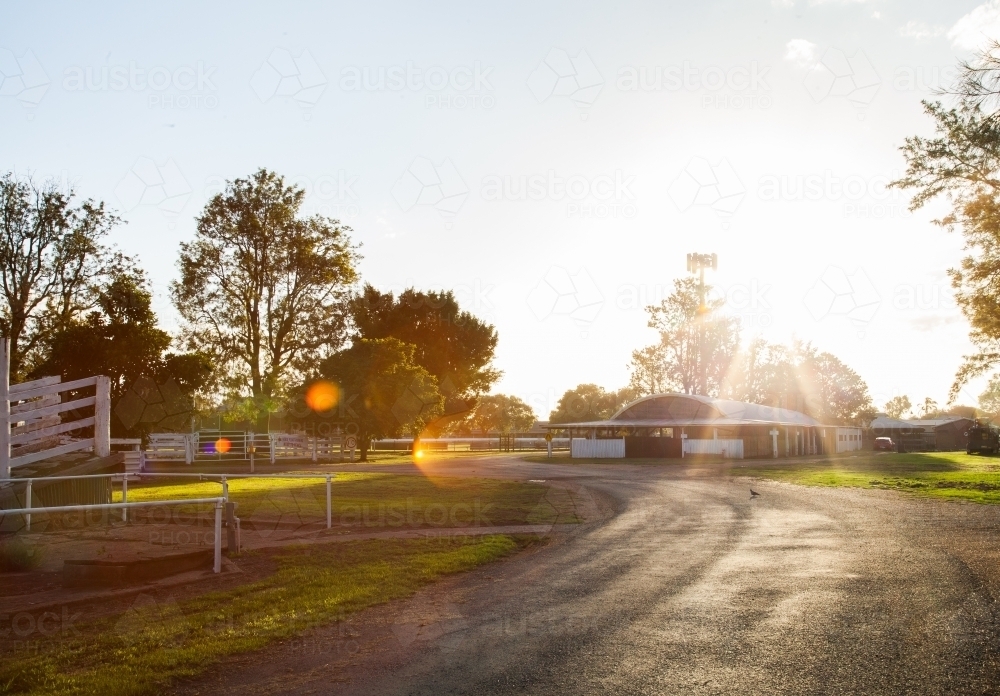 Sun flare over Singleton Showgrounds - Australian Stock Image