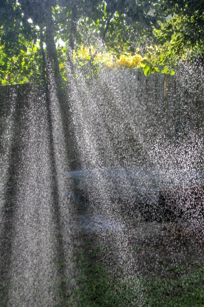 sunlight through sprinkler - Australian Stock Image
