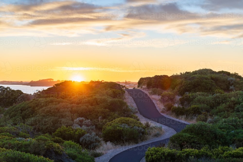 sunrise above Robe viewed from the Obelisk Lookout, Limestone Coast, South Australia - Australian Stock Image