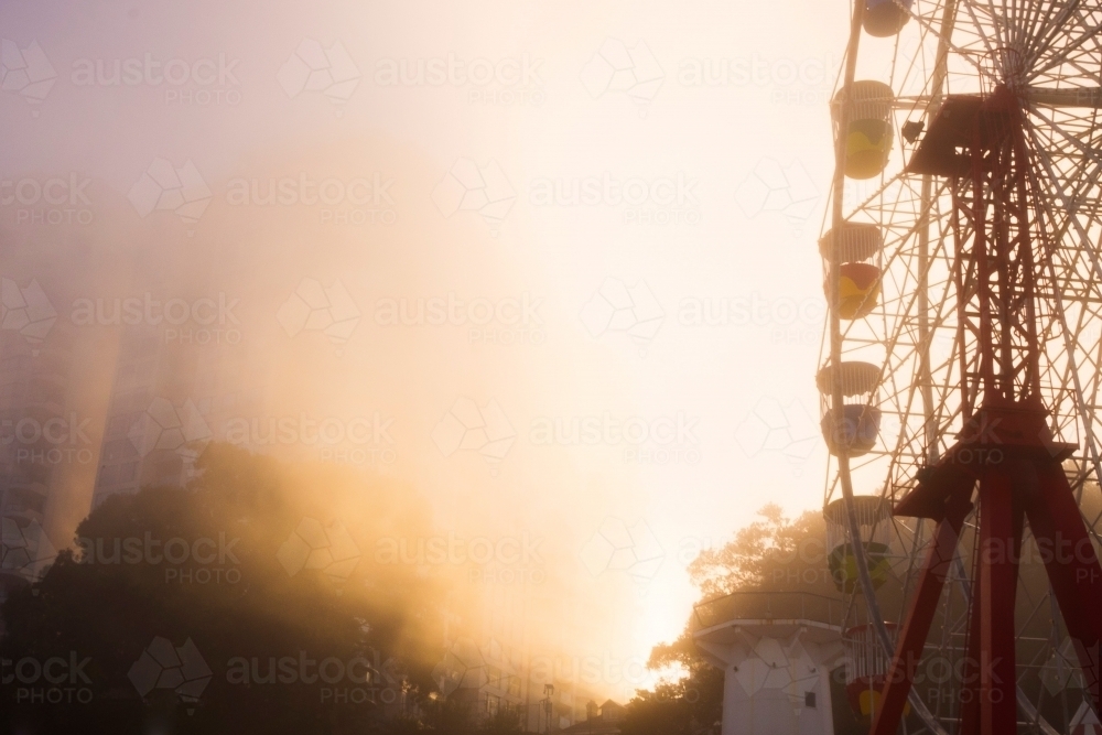 Sunrise fog at Luna Park - Australian Stock Image