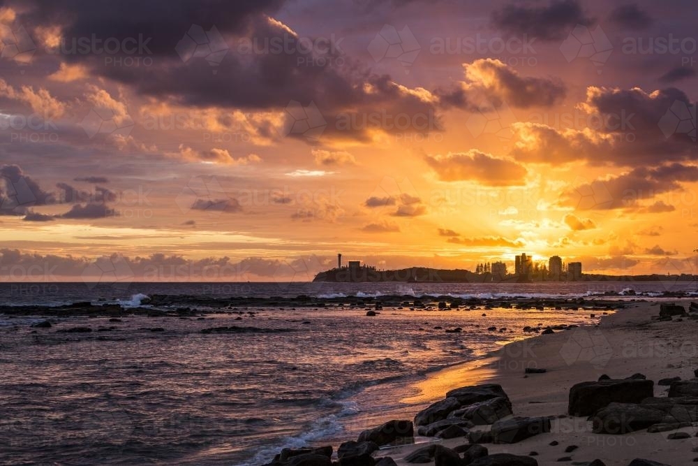 Sunrise over Point Cartwright from Alexandra Headland - Australian Stock Image