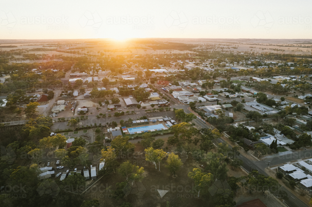 Sunrise over the town of Moora in Western Australia - Australian Stock Image