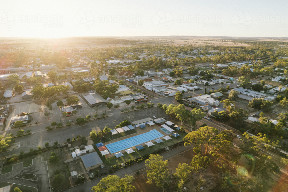 Sunrise over the town of Moora in Western Australia - Australian Stock Image