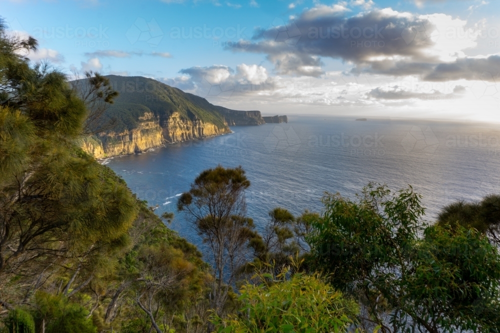 Sunrise view of cliffs on the Tasman Peninsula - Australian Stock Image