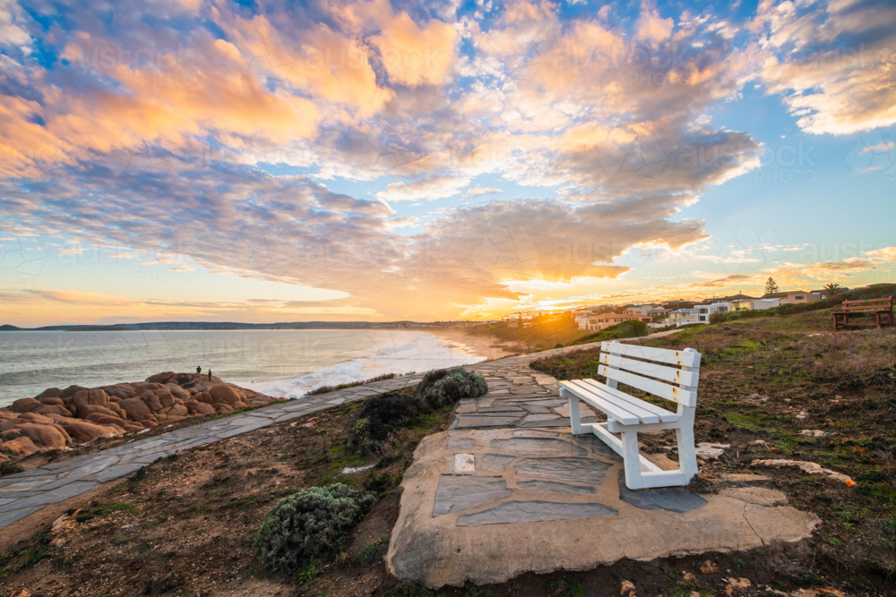 Sunset above the Encounter Bay viewed across Boomer Beach, Port Elliot, South Australia - Australian Stock Image