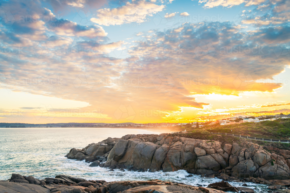 Sunset above the Encounter Bay viewed from Port Elliot, South Australia - Australian Stock Image
