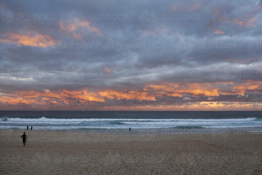 Sunset at beach with colourful sky - Australian Stock Image