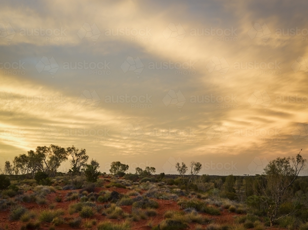 Sunset from camping ground in outback - Australian Stock Image