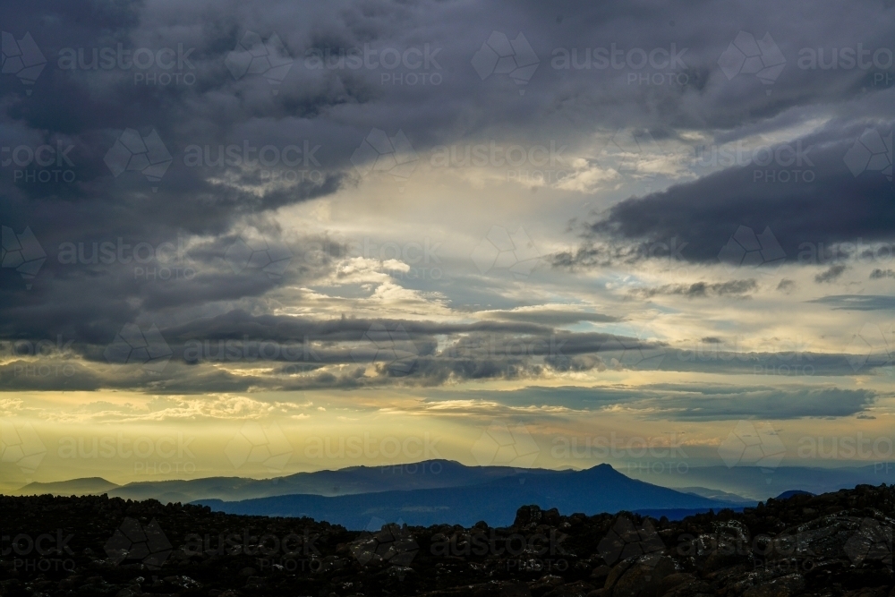 Sunset from Mt Wellington, Tasmania - Australian Stock Image